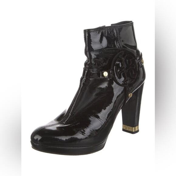 Tory Burch Patent Leather Inside Zip Heeled Boots - Picture 1 of 9